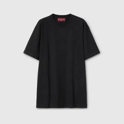 Gucci Cotton Jersey Top Crew Neck Short Sleeves In Black