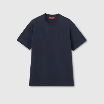 Gucci Cotton Jersey T-shirt With Embroidery In Blue