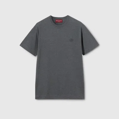 Gucci Cotton Jersey T-shirt With Embroidery In Gray