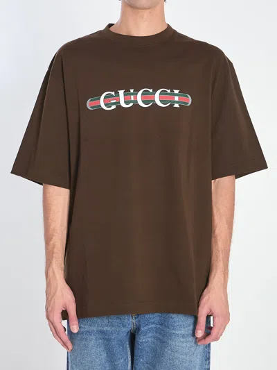 Gucci T-shirt Brown With Logo Print