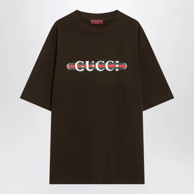 Gucci T-shirt Brown With Logo Print Men In Black
