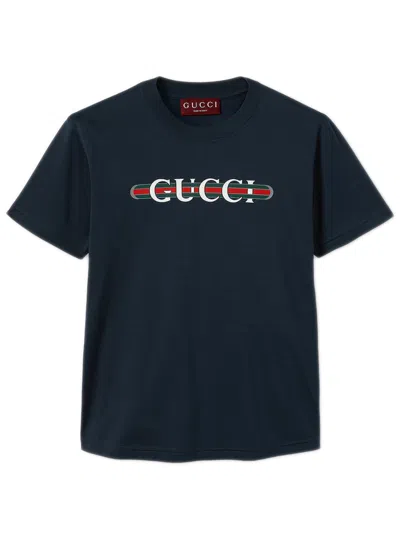 Gucci T-shirt Con Logo In Blue