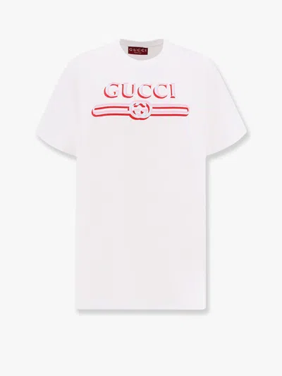 Gucci T-shirt In Cotone Con Stampa Logo Frontale In Bianco