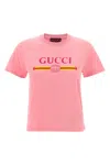 Gucci Pink Crewneck T-shirt With Logo Print On The Front In Cotton Woman In Pink