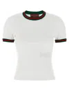 Gucci Women White Crewneck T-shirt With Web Detail On The Edges In Cotton Woman In White