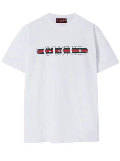 Gucci Jersey T Shirt Web Logo Print In White