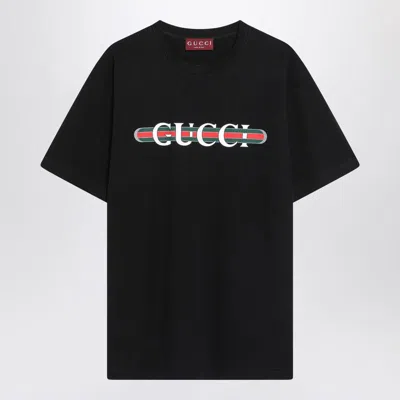 Gucci Black T-shirt With Logo Print Women In Multi