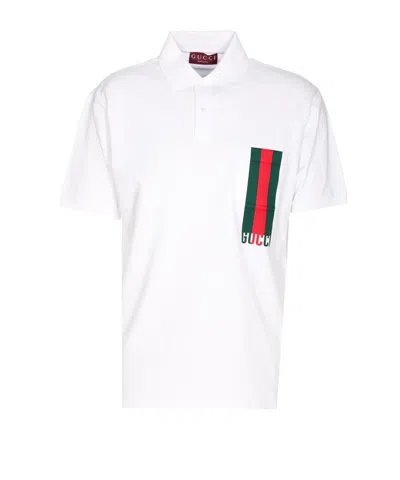 Gucci Web Trim Chest Pocket Polo Shirt In White