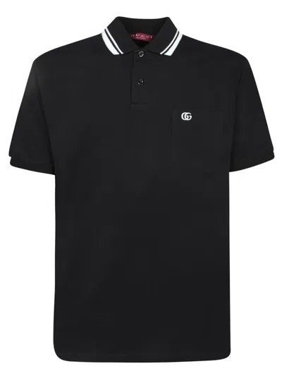 Gucci Blue Stretch Cotton Embroidered Polo Shirt