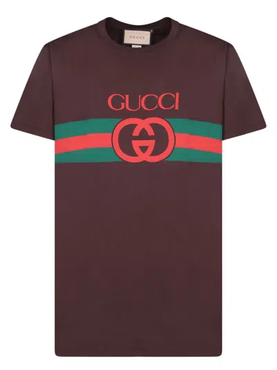 Gucci 'incrocio Gg' T-shirt In Brown