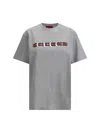 Gucci Grey Crewneck T-shirt With Logo Lettering And Web Detail On The Front In Cotton Woman In Grey