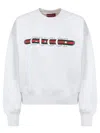Gucci Women White Crewneck Sweatshirt With Logo Print And Web Detail In Cotton Woman In White