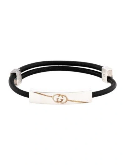 Pre-owned Gucci Tag Leather Bracelet In Black