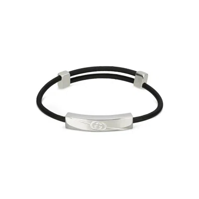 Gucci Tag Sterling Silver Interlocking G Bracelet In ["black"]
