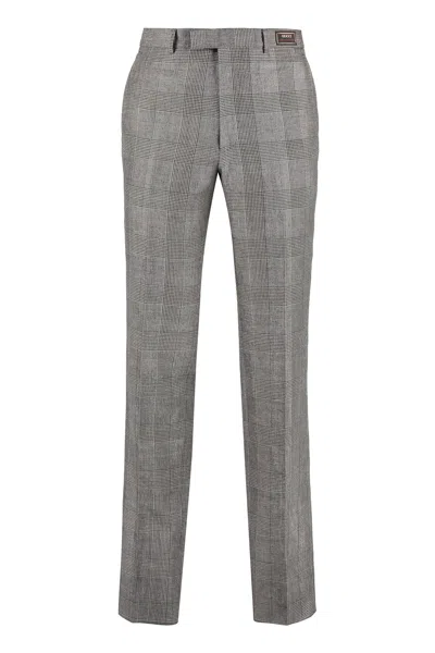 GUCCI TAILORED GREY CHECKERED TROUSERS FOR MEN