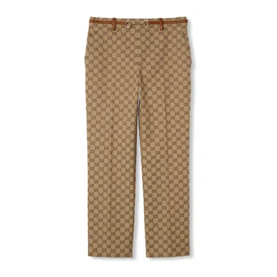 Gucci Tailored Pants With Distinctive Logo Pattern In Brown