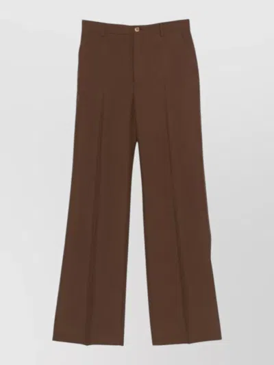 Gucci Tailored Wide Leg High Waist Trousers In Brown