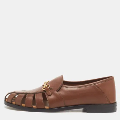 Pre-owned Gucci Talete Horsebit Size 42 Brown Leather Cut Out Loafers