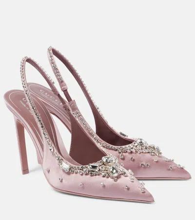 Gucci Talia 105 Embellished Satin Slingback Pumps In Pink