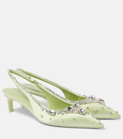 Gucci Talia 45 Embellished Satin Slingback Pumps In Green