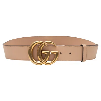 Pre-owned Gucci Tan  Leather Running Gg Belt In Brown