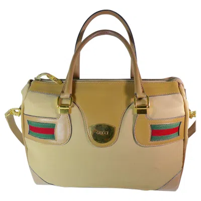 Pre-owned Gucci Tan Leather And Canvas Shoulder Bag In Brown