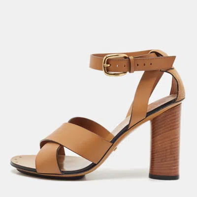 Pre-owned Gucci Tan Leather Crisscross Ankle Strap Sandals Size 36