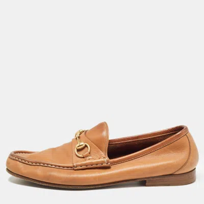 Pre-owned Gucci Tan Leather Horsebit Loafers Size 42
