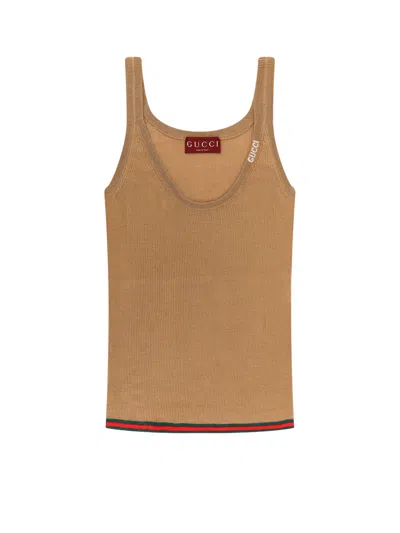 Gucci Ribbed Silk And Cashmere Tank Top In Nude & Neutrals