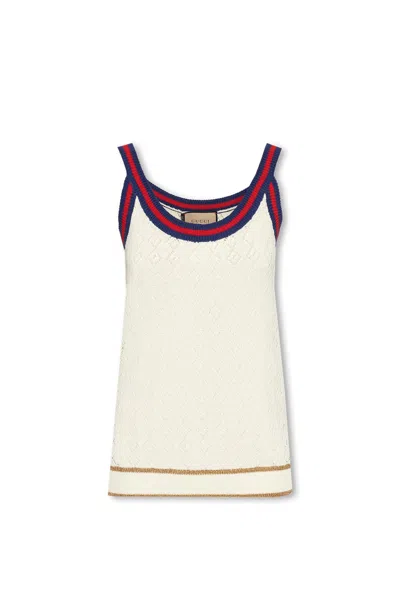 Gucci Cotton Tank Top With Web In White