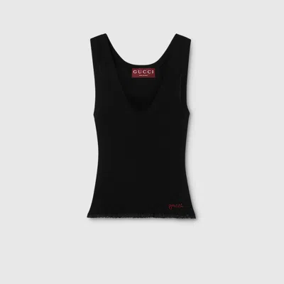 Gucci Tanktop Aus Gerippter Baumwolle Mit Stickerei In Black
