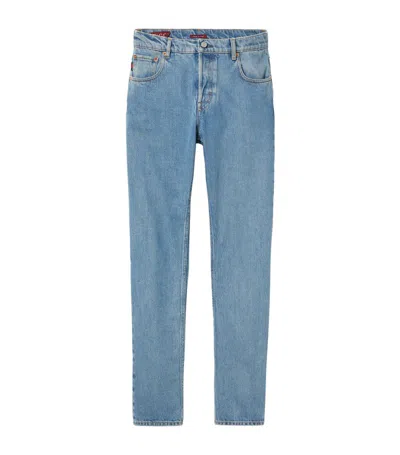 Gucci Web-stripe Tapered Jeans In Clear Blue
