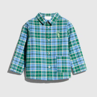 Gucci Babies' Tartan Shirt With Embroidery In Blue