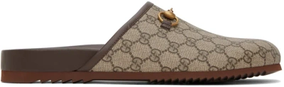 Gucci Taupe Gg Horsebit Slippers In 9769 Beige Ebony/n.a