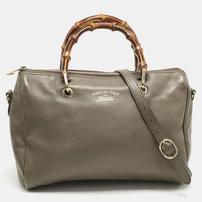 Pre-owned Gucci Taupe Leather Bamboo Duffel Bag In Sand