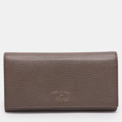 Pre-owned Gucci Taupe Leather Swing Continental Wallet In Gray