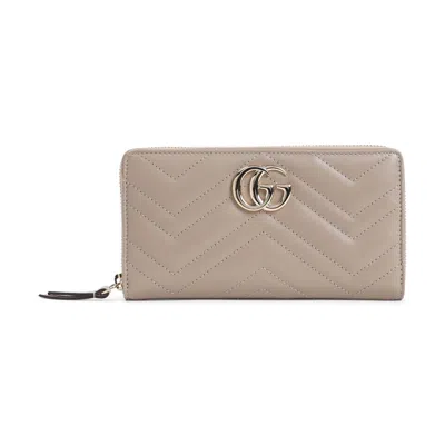 Gucci Taupe Marmont Gg Zip Around Wallet In Grey