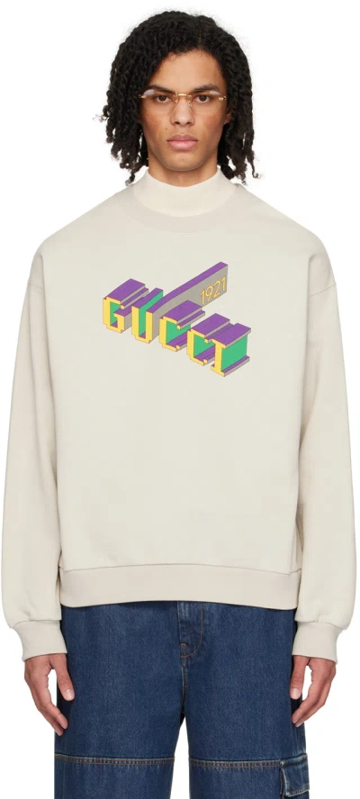 Gucci Taupe Printed Sweatshirt In 9269 Ice/mc