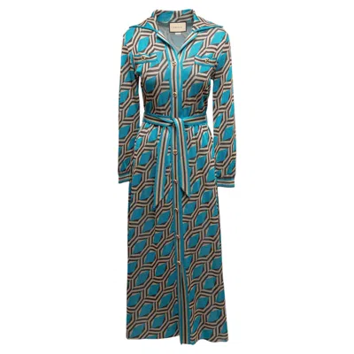 Pre-owned Gucci Teal & Multicolor  Metallic Geometric Patterned Knit Maxi Dress Size Us S In Green