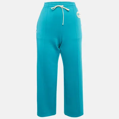 Pre-owned Gucci Teal Blue Jersey Track Pants M