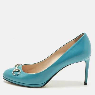 Pre-owned Gucci Teal Blue Leather Horsebit Pumps Size 39