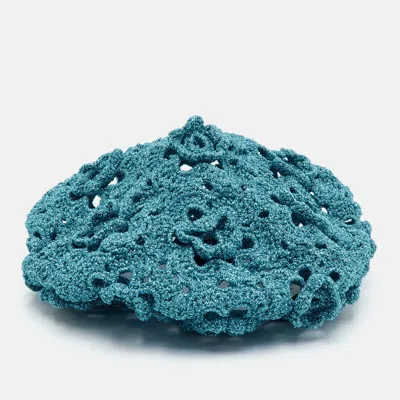 Pre-owned Gucci Teal Blue Lurex Crochet Beret