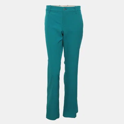 Pre-owned Gucci Teal Blue Silk & Wool Straight Bootcut Pants M