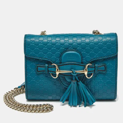 Pre-owned Gucci Teal Green Microssima Leather Mini Emily Chain Shoulder Bag