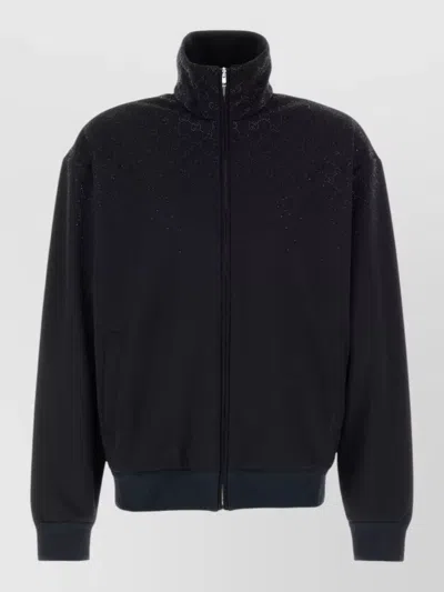 Gucci Tech Jersey Sweatshirt High Collar Pockets In Black