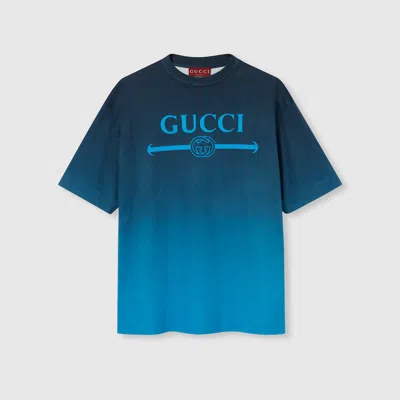 Gucci Technical Cotton Jersey T-shirt With Print In Blue