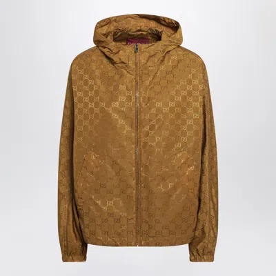 Gucci Technical Jacquard Jacket With Brown Gg Pattern