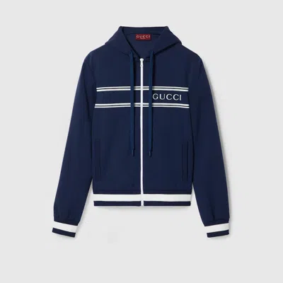 Gucci Technical Jersey Hooded Sweatshirt In Blue