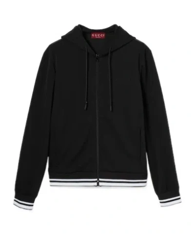 Gucci Technical Jersey Hooded Zip Jacket In Black