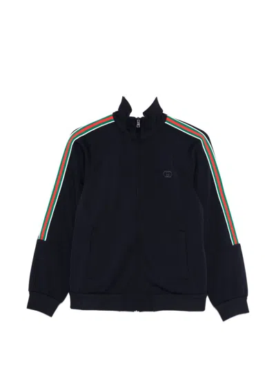 Gucci Technical Jersey Jacket With Zip And Web In Blue